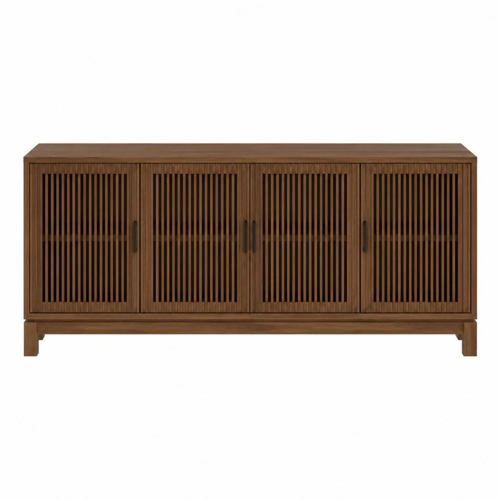 Szafka RTV z drewna dębowego z drzwiami żaluzjowymi brązowa 160x75x40cm