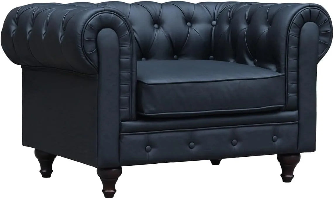Fotel i krzesło tapicerowane Chesterfield 'Aliza': 111 × 82 × 70 cm, czarny