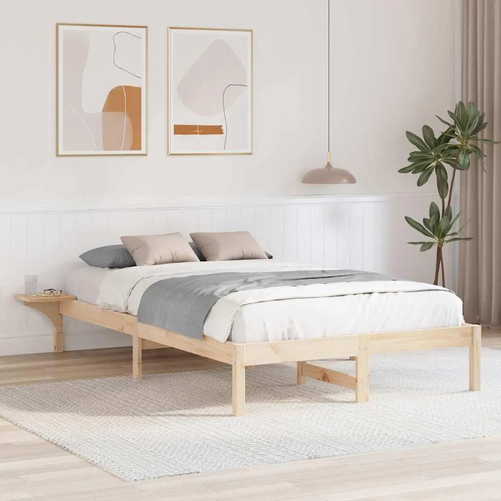 Rama łóżka i konstrukcja łóżka naturalna – z drewna, 120 × 190 cm, z litego drewna, tapicerka materiałowa