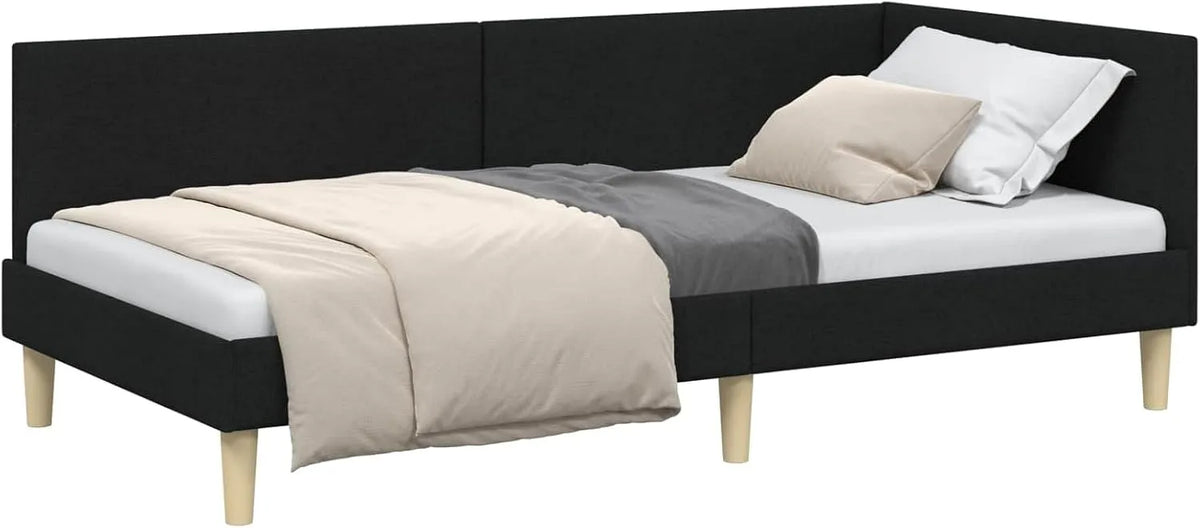 Sofa – tapicerka materiałowa, 90 cm, 200 cm, czarny, tapicerka materiałowa