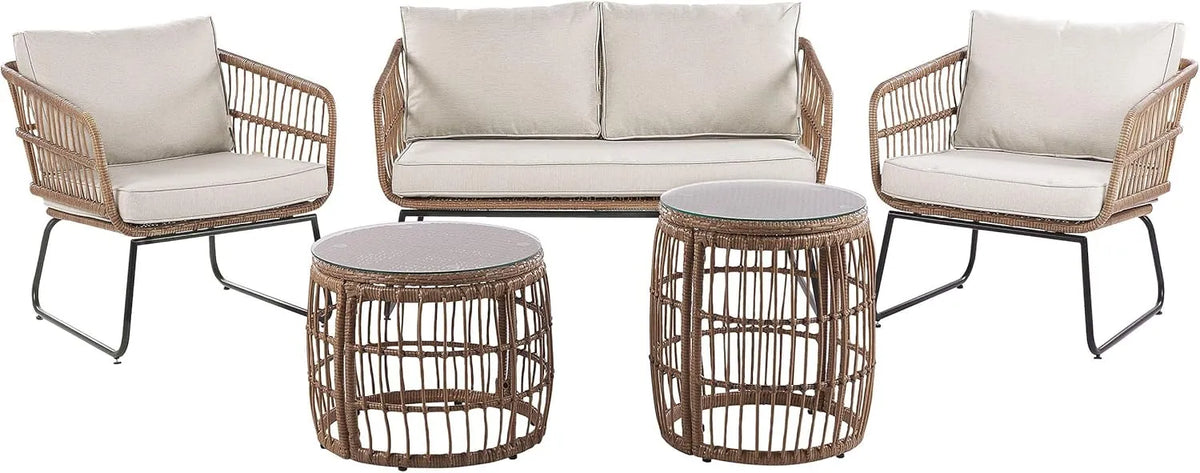 Sofa — 4-osobowy, beżowy, z technorattanu