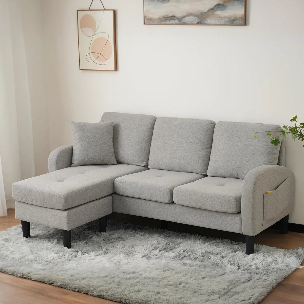 Sofa narożna – modułowa konstrukcja, w kształcie litery L, tapicerka materiałowa, 3-osobowa, 166 × 118 × 77 cm, tapicerka materiałowa