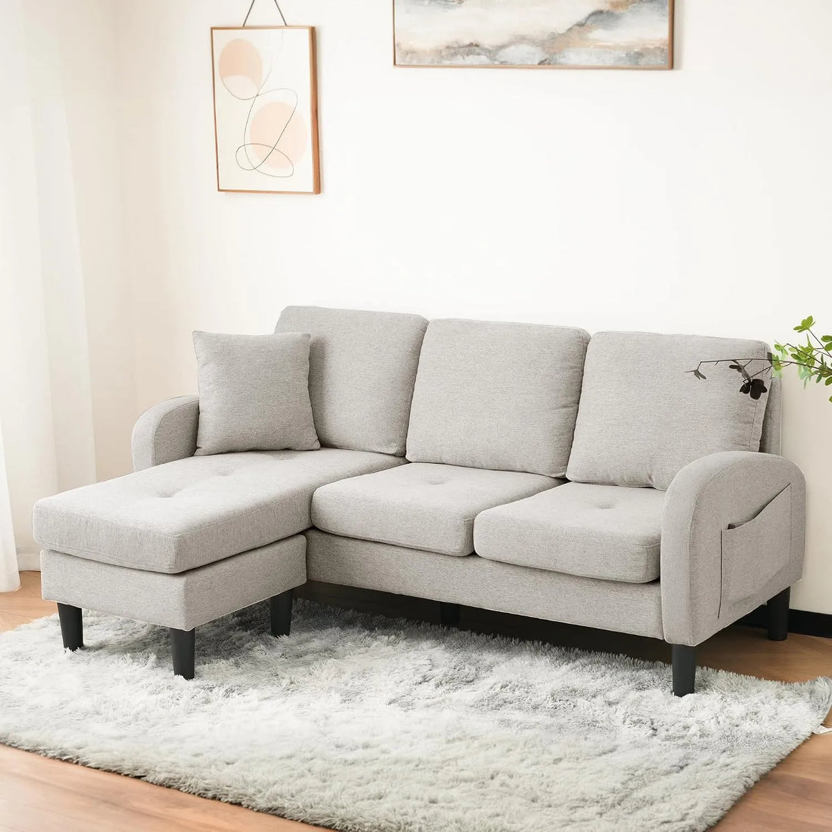 Sofa narożna – modułowa konstrukcja, w kształcie litery L, tapicerka materiałowa, 3-osobowa, 166 × 118 × 77 cm, tapicerka materiałowa