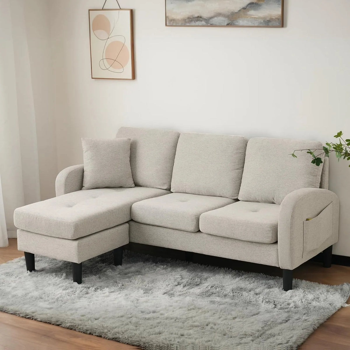 Sofa narożna — modułowa konstrukcja, w kształcie litery L, 3-osobowa, 166 × 118 × 77 cm