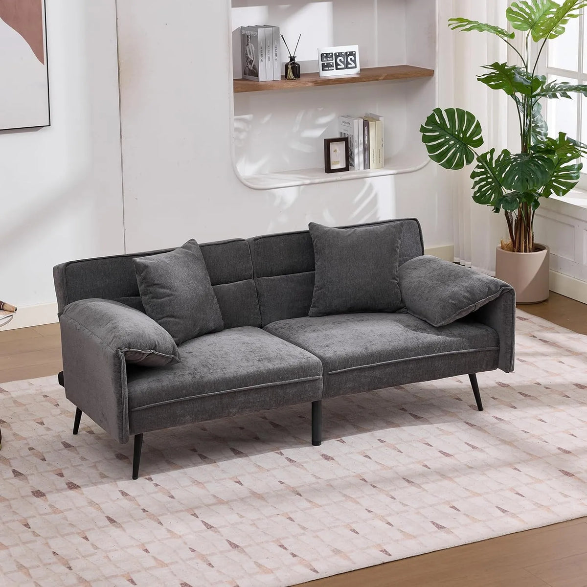 Sofa – z oparciem, regulowana konstrukcja, 2-osobowa, 167, 5 × 73 × 70 cm, szary