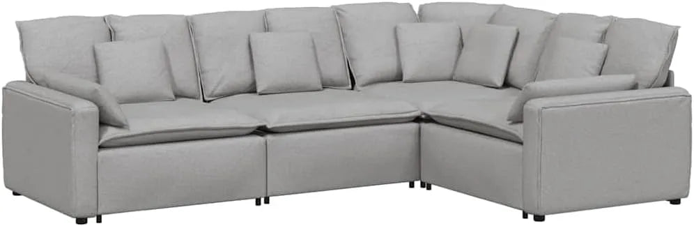 Sofa narożna: modułowa konstrukcja, w kształcie litery L, tapicerka materiałowa, z poduszkami, szary, tapicerka materiałowa