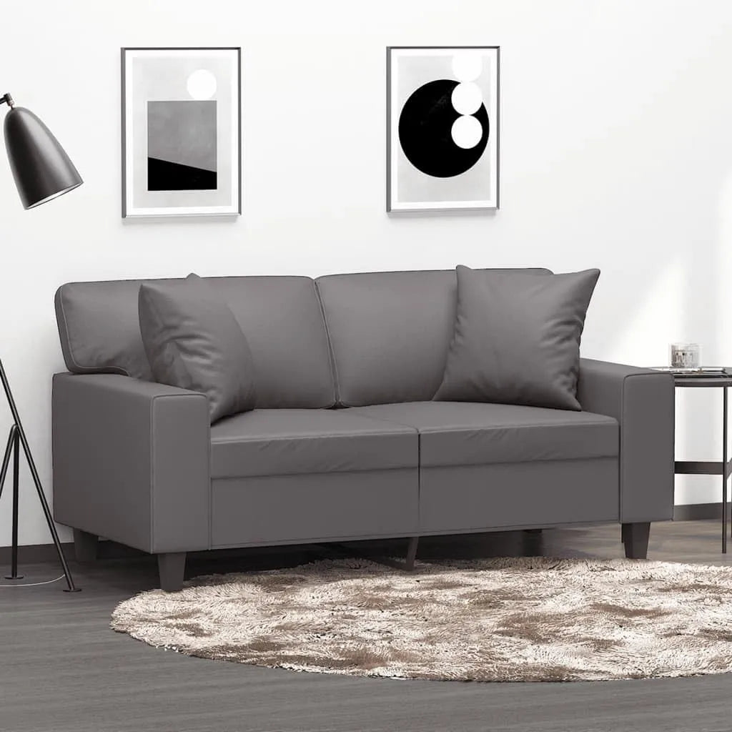 Sofa – ze skóry PU, z poduszkami, 2-osobowa, 120 cm, szary, z metalu