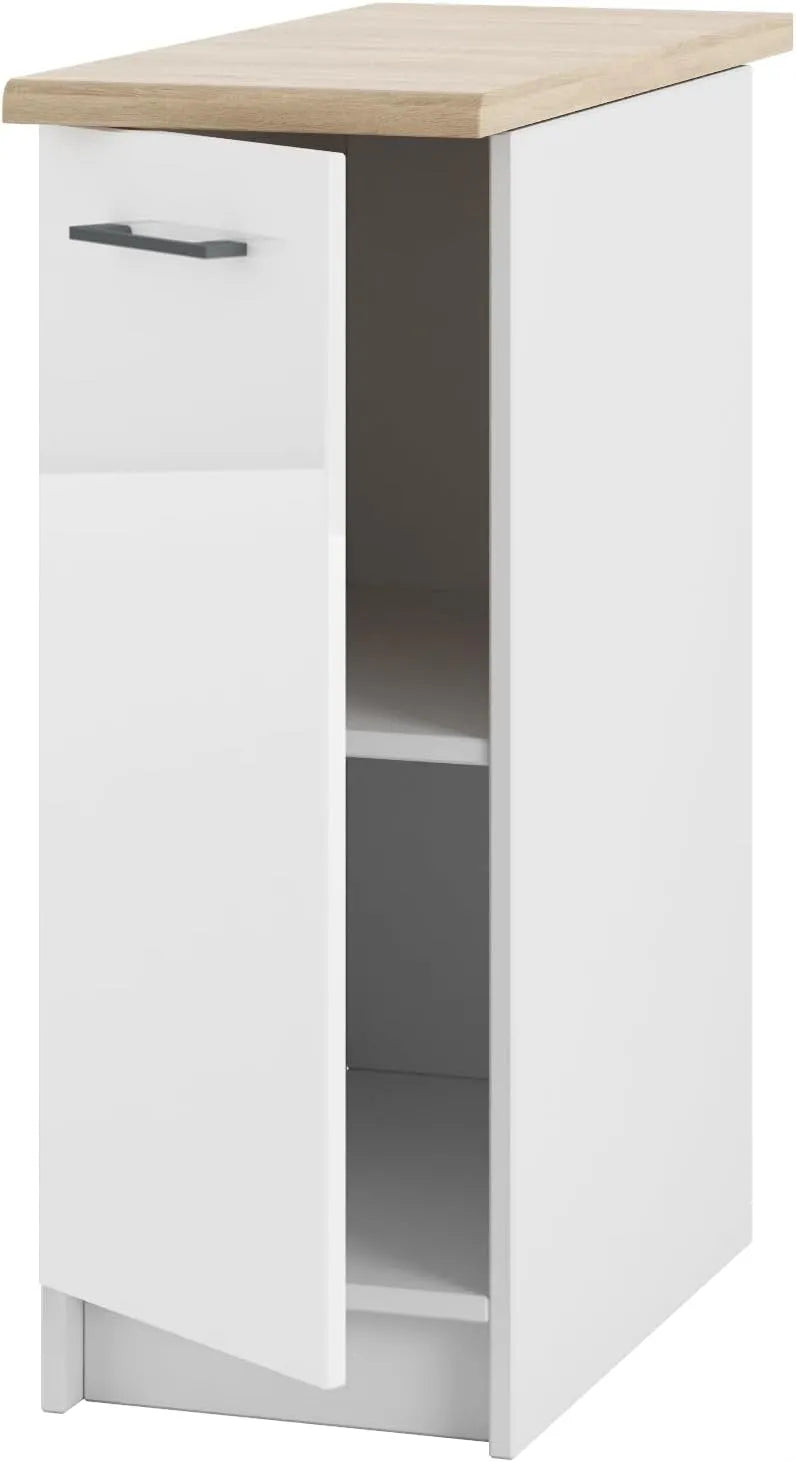 Szafka Kuchenna Stojąca Dolna Biała Akryl z Blatem Połysk Wąska: 30 × 86 CM, biały