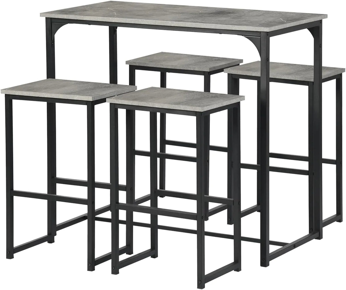 Zestaw stołków barowych z 4 taboretami — 100 × 50 × 90 cm, 30 × 40 × 65 cm, szary