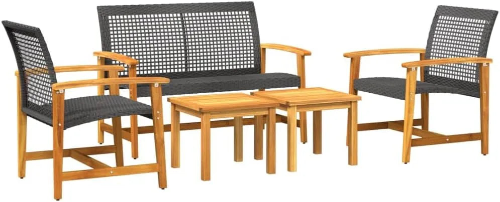 5-cz. Zestaw mebli ogrodowych i komplet wypoczynkowy – z technorattanu, czarny