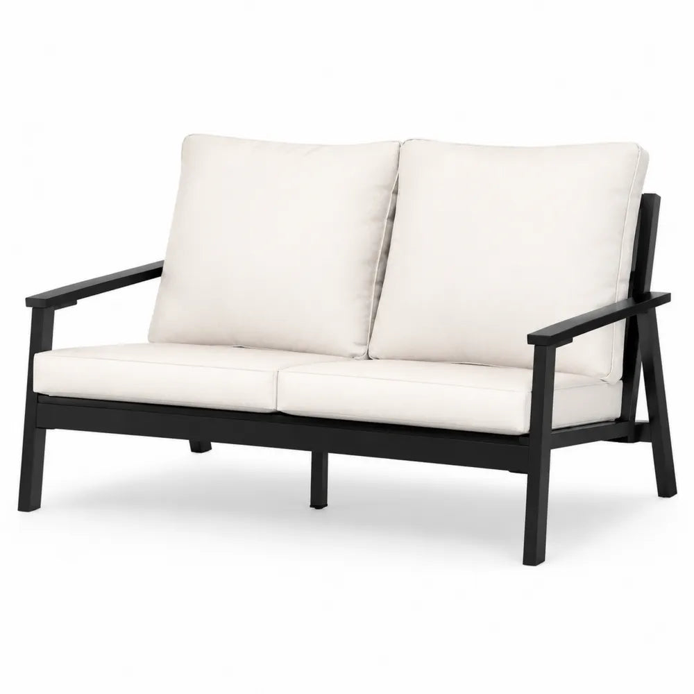 Sofa ogrodowa dwuosobowa aluminiowa z poduszkami biało-czarna