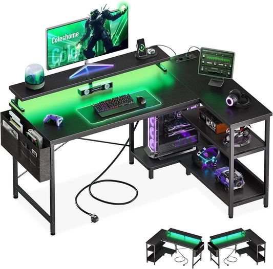 Biurko i stół komputerowy — z portem USB, gamingowy, wyświetlacz LED, do użytku domowego, 120 × 80cm, czarny