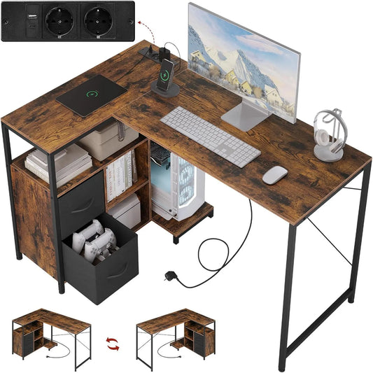 Biurko i stół komputerowy — z portem USB, styl retro, 120 × 80 × 75 cm, brązowy, z metalu