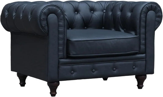 Fotel i krzesło tapicerowane Chesterfield 'Aliza': 111 × 82 × 70 cm, czarny