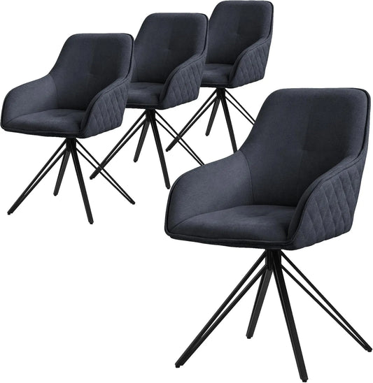 Design Zestaw 4 krzesel do jadalni tapicerowane tkanina tekstylna w: tapicerka materiałowa, obrotowy, z oparciem, z metalu