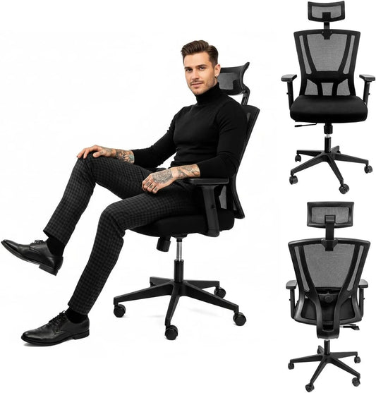 Zenith Fotel i krzesło tapicerowane biurowy obrotowy ergonomiczny — z podłokietnikami, 49 × 50 cm, 128 cm, 64 cm, czarny