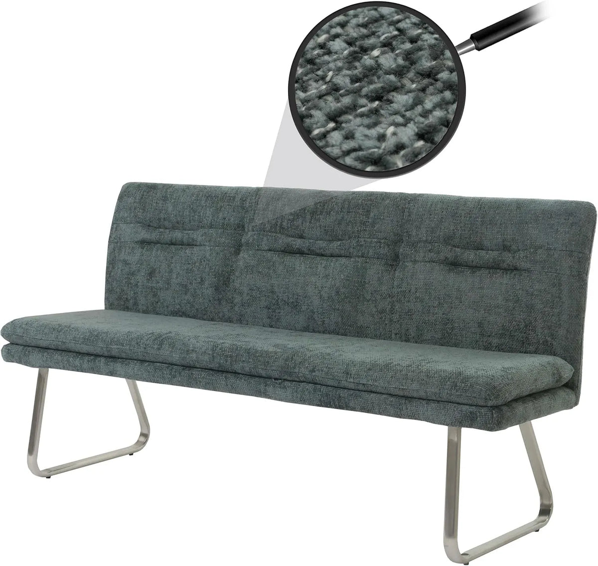 Mendler Ławka do siedzenia HWC-H70 — z tkaniny szenilowej, tapicerka materiałowa, z oparciem, ze stali nierdzewnej, 180 cm, niebieski