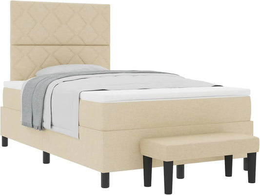 Łóżko Box Spring z Materacem i Ławką Beżowe 120x200 cm: tapicerka materiałowa, 120 × 200 cm, beżowy, tapicerka materiałowa