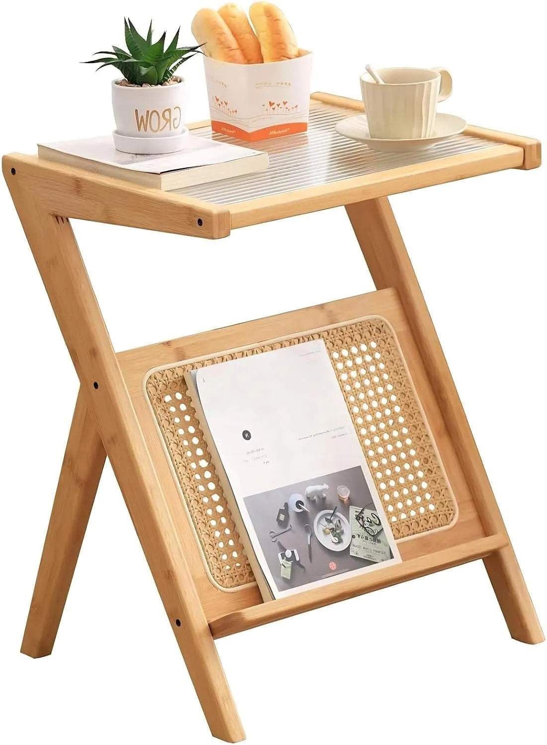 Stolik Rattanowy W Kształcie Litery Z: z drewna, 37 × 45 × 56cm, 15 Kg
