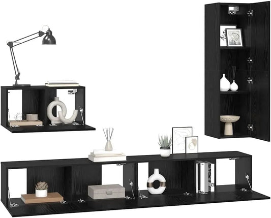 Zestaw szafek RTV 4 pcs Czarny Dąb Materiał drewnopochodny: z drewna, 4 pièces