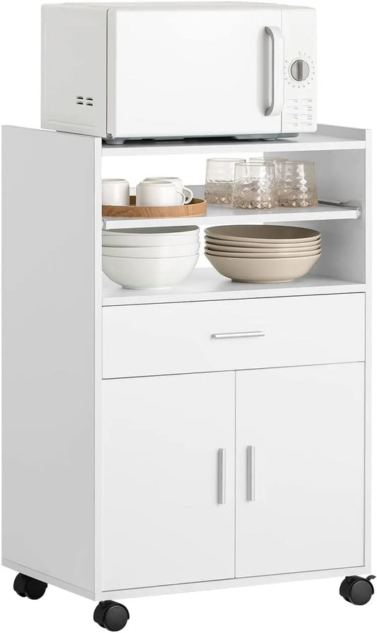 SoBuy Wózek kuchenny na kółkach z rozsuwanym blatem – FSB09-W, 59×92×40 cm, biały