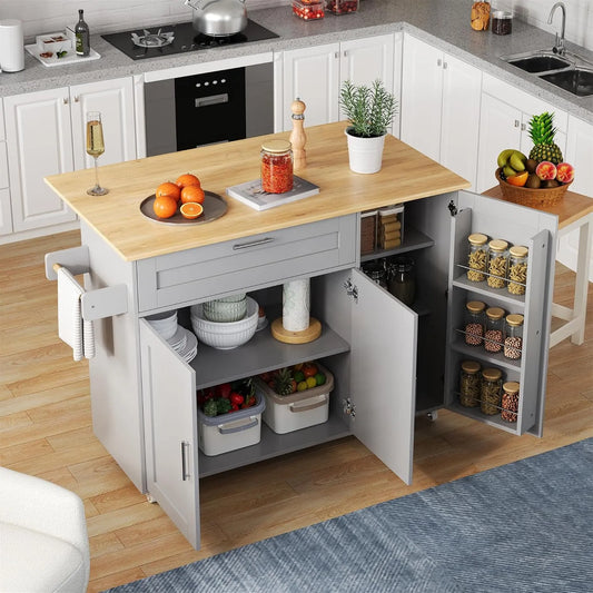 vutizal Wyspa kuchenna na kółkach – MDF, z drewna, składana konstrukcja, 132, 5 × 44 × 90 cm, 70, 25 kg, szary