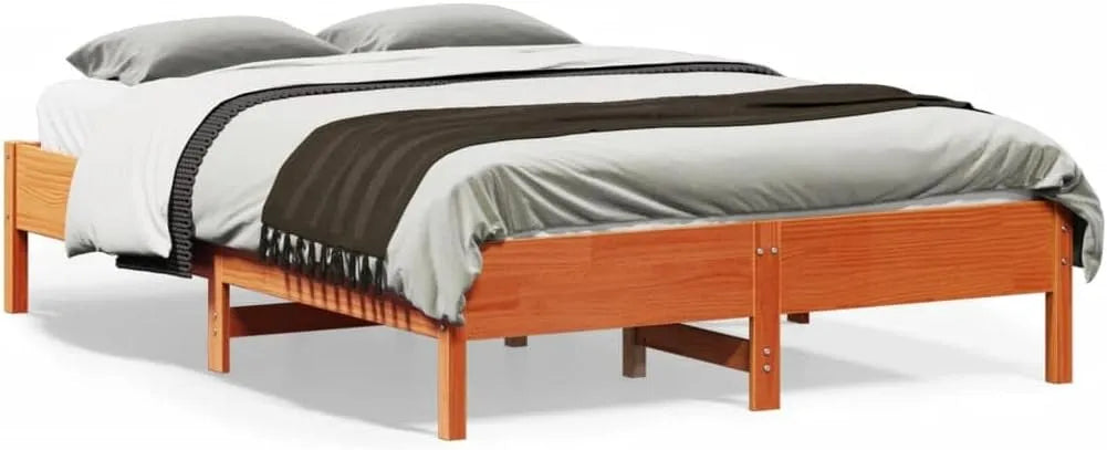 Łóżko z litego drewna bez materaca – z drewna, 135 × 190 cm