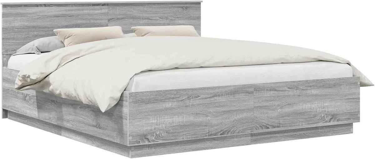 Ramka łóżka Szary Sonoma 200 x 200 cm Materiał drewnopochodny: z drewna, z portem USB, regulowana konstrukcja, wyświetlacz LED, 200 × 200 cm