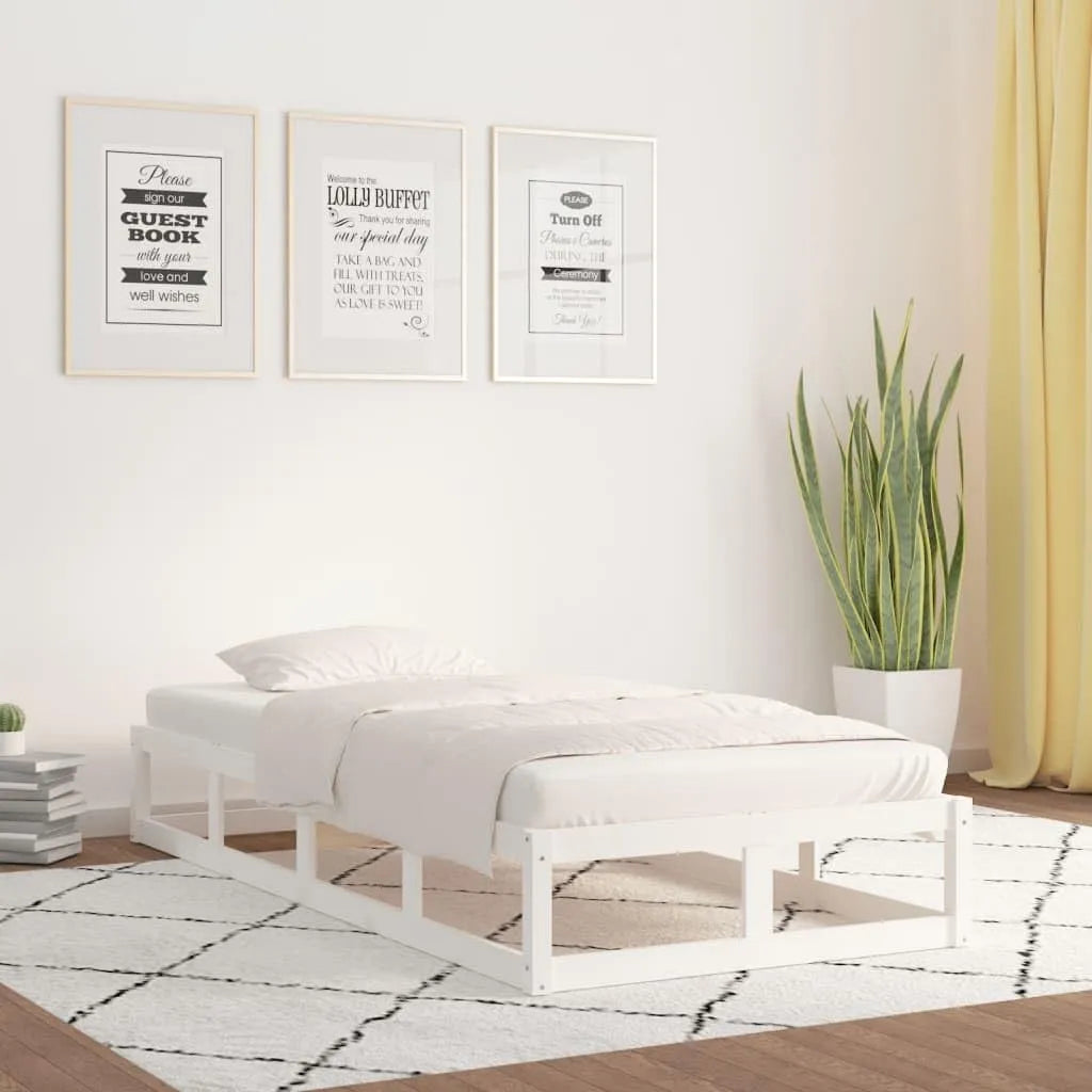 Łóżko z litego drewna – z drewna, 100 × 200 cm, biały