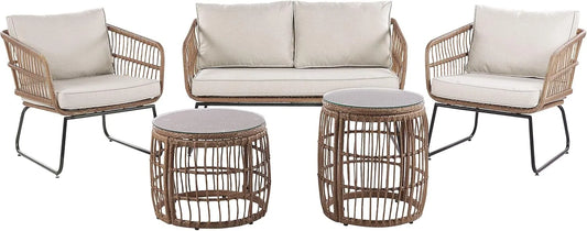 Sofa — 4-osobowy, beżowy, z technorattanu