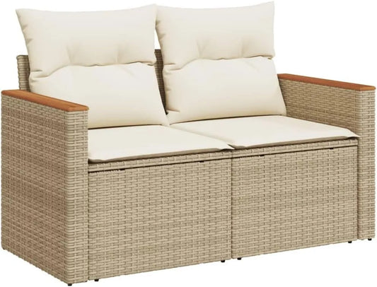 Sofa ogrodowa i sofa wypoczynkowa na taras – z poduszkami, z technorattanu, 2-osobowa