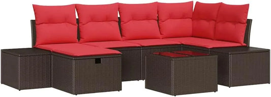 Sofa ogrodowa i sofa wypoczynkowa na taras: modułowa konstrukcja, z poduszkami, z technorattanu, 7 pièces, brązowy