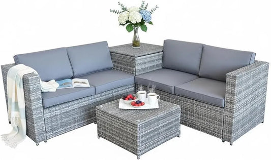 Sofa narożna: z poduszkami, z technorattanu, 185 × 185 cm