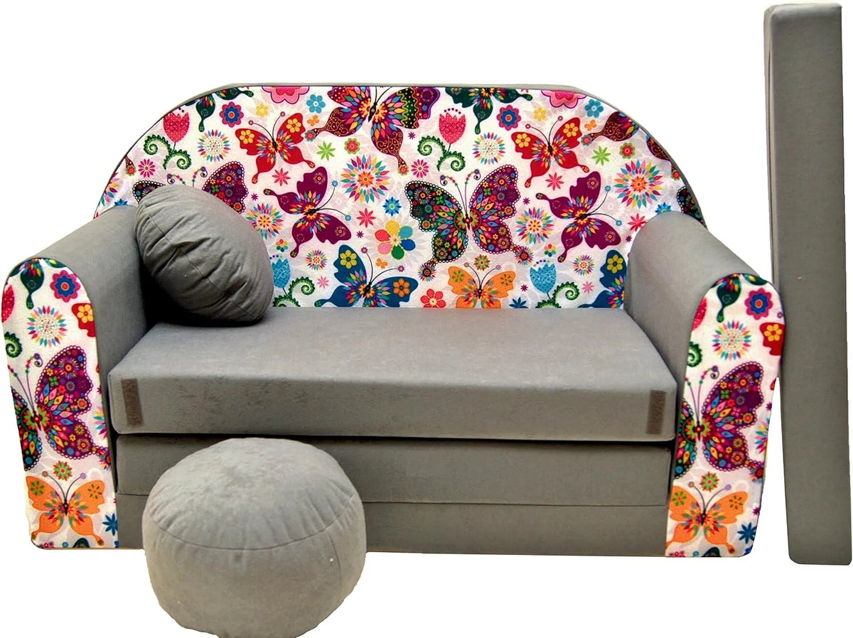 Sofa: z bawełny, z poduszkami, 168 × 98 × 60 cm, szary