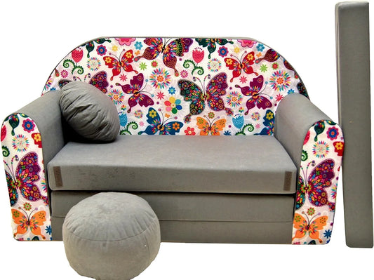 Sofa: z bawełny, z poduszkami, 168 × 98 × 60 cm, szary