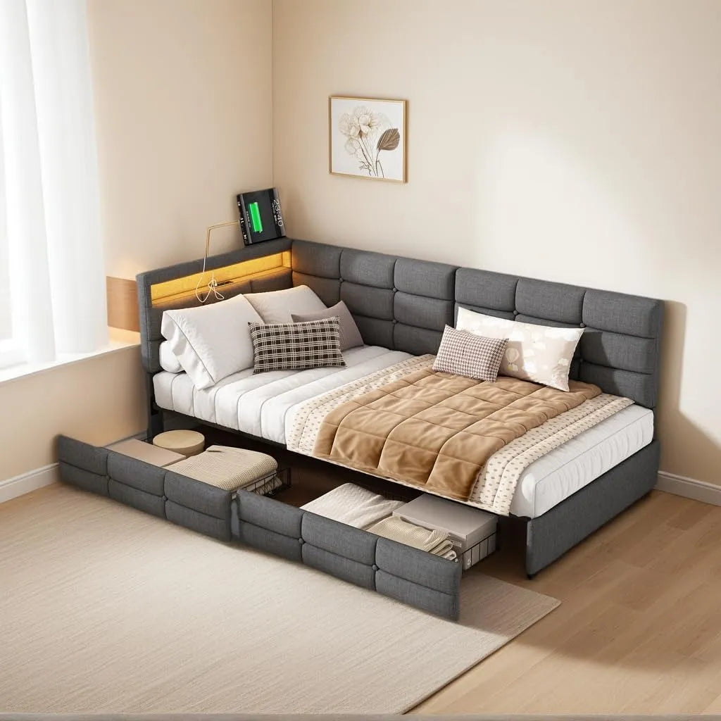 Sofa: z szufladami, z portem USB, wyświetlacz LED, z funkcją spania