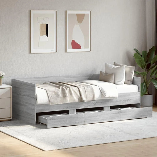 Sofa – z szufladami, z funkcją spania, 100 × 200 cm, 2 w, szary