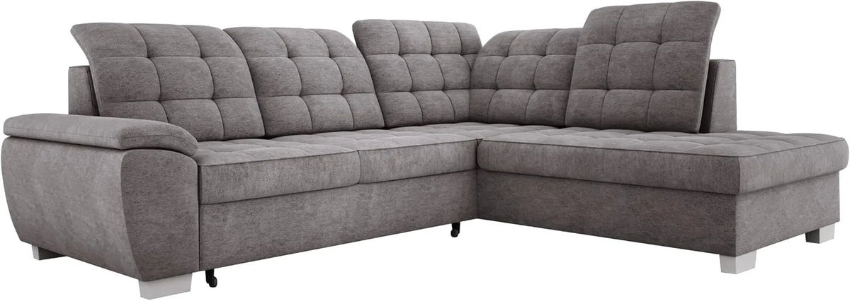 Sofa narożna – LOTTA, tapicerka aksamitna, 186 × 125 cm, 258 × 212 cm