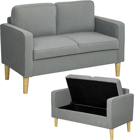 HOMCOM Sofa: z drewna, ze schowkiem, z podłokietnikami, z poduszkami, 2-osobowa, 117 × 63 × 79 cm