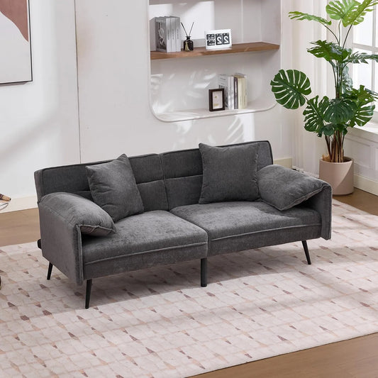 Sofa – z oparciem, regulowana konstrukcja, 2-osobowa, 167, 5 × 73 × 70 cm, szary