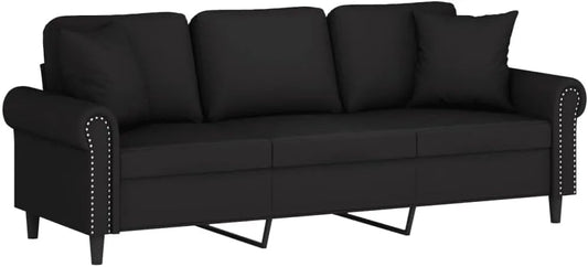 Sofa — z poduszkami, tapicerka aksamitna, 3-osobowa, 180 cm, czarny