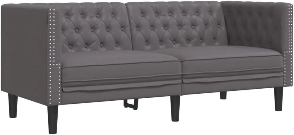 Sofa – 2-osobowa, szary, tapicerka skórzana