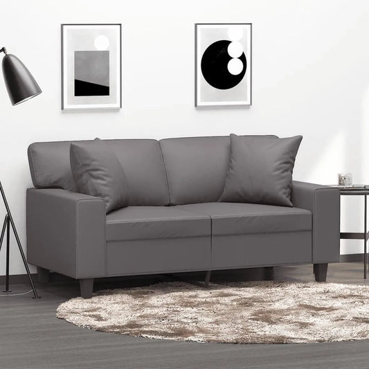 Sofa – ze skóry PU, z poduszkami, 2-osobowa, 120 cm, szary, z metalu