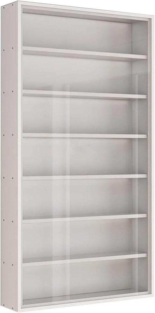 5-poziomowa półka ścienna ze szklanymi drzwiami — do użytku domowego, 40 × 12, 5 × 82, 8 cm, biały