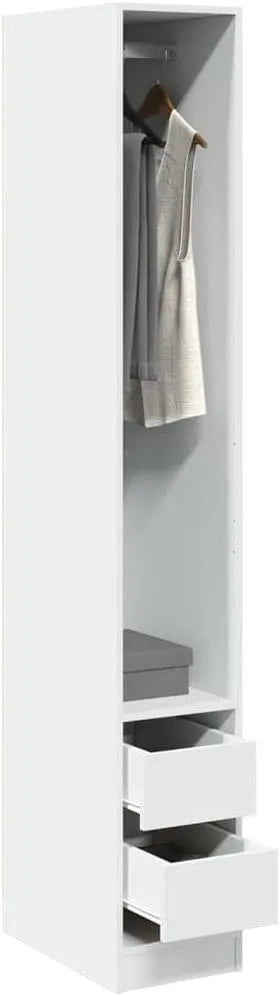 Szafa – z drewna, kompaktowa konstrukcja, z szufladami, 2 szufladami, 30 × 50 × 200 cm, biały