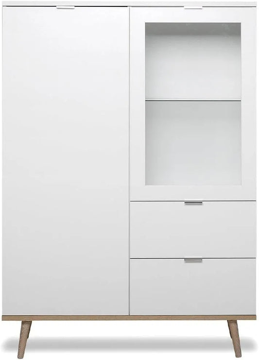 Wysoka szafka Göteborg w kolorze matowym białym i dąb sonoma – z drewna, z szafą, 100 × 140 cm, z litego drewna