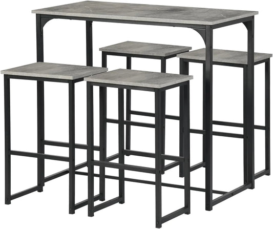 Zestaw stołków barowych z 4 taboretami — 100 × 50 × 90 cm, 30 × 40 × 65 cm, szary
