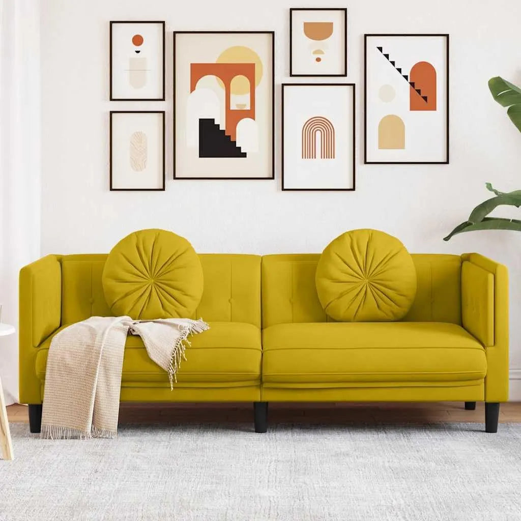 Sofa — z poduszkami, tapicerka aksamitna, 3-osobowa