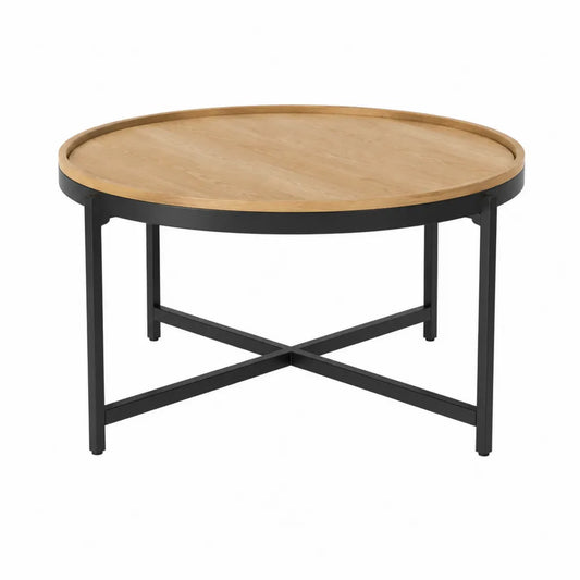 Stolik kawowy okrągły drewno metal czarny 80cm