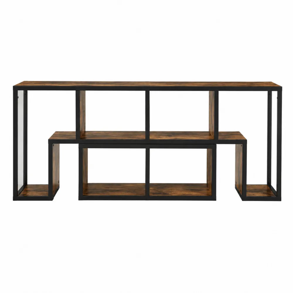 Regał RTV z metalu i płyty wiórowej, brązowy/czarny, 130x35x70 cm